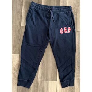 Gap Mens Navy Blue Fleece Joggers XL Logo Sweatpants Drawstring Athletic Pants